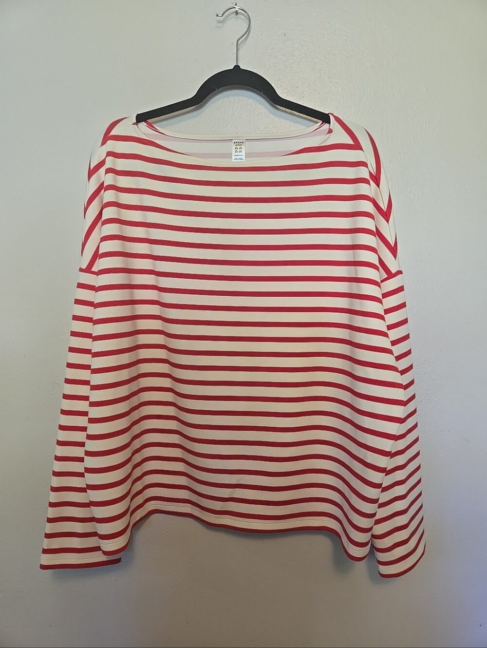 SPANX Long-Sleeve Cotton Boatneck Top Red Ivory Stripe 1X NWT - Picture 2 of 7